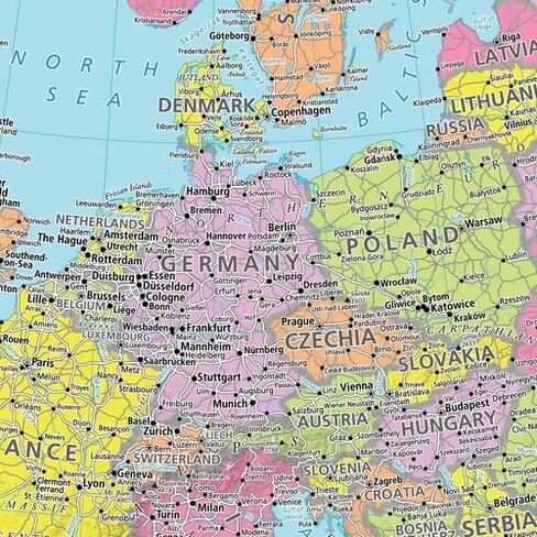 MapSherpa: Europe Political Wall Map - Compact - 24 x 16 inch Poster - Front Lamination in Kuwait