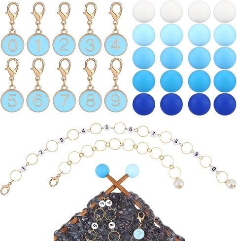 COGCHARGER DIY Knitting Tool Sets 32Pcs Including Alloy Enamel Crochet Stitch Markers Knitting Row Counter Chains Silicone Knitting Needle Stoppers for Knitting Project（Pearl Pink） in Kuwait