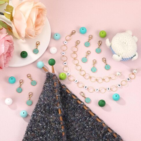 COGCHARGER DIY Knitting Tool Sets 32Pcs Including Alloy Enamel Crochet Stitch Markers Knitting Row Counter Chains Silicone Knitting Needle Stoppers for Knitting Project（Pearl Pink） in Kuwait