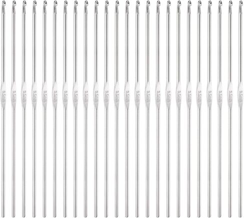 uxcell 24pcs Crochet Hooks 3.5mm Iron Knitting Needles Comfortable Smooth Crochet Needles for DIY Craft Yarn, Silver Tone in Saudi Arabia