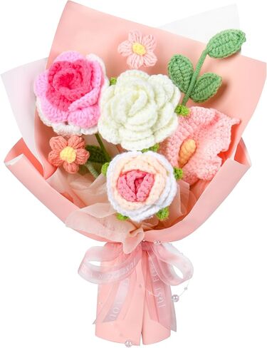 Crochet Flowers Bouquet Tulip Handmade Knitted Bouquet, Completed Crochet Flowers Rose Bouquet for Valentines Day Mother's Day Birthday Wedding (Purple) in Saudi Arabia
