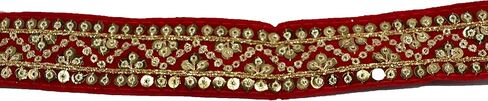 Craft Love Sequence Velvet Zari Lace 9.2 ياردة/ 8.5 أمتار لخياطة الديكور والحرف (عرض 3 سم) ، Red ، ART-12042022A5 in Kuwait