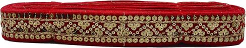 Craft Love Sequence Velvet Zari Lace 9.2 ياردة/ 8.5 أمتار لخياطة الديكور والحرف (عرض 3 سم) ، Red ، ART-12042022A5 in Kuwait