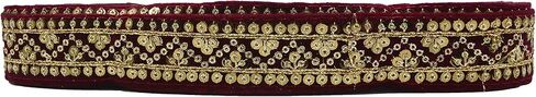 Craft Love Sequence Velvet Zari Lace 9.2 ياردة/ 8.5 أمتار لخياطة الديكور والحرف (عرض 3 سم) ، Red ، ART-12042022A5 in Kuwait