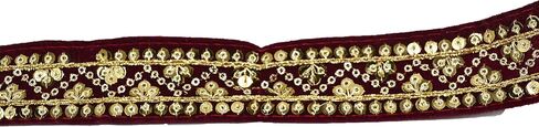 Craft Love Sequence Velvet Zari Lace 9.2 ياردة/ 8.5 أمتار لخياطة الديكور والحرف (عرض 3 سم) ، Red ، ART-12042022A5 in Kuwait