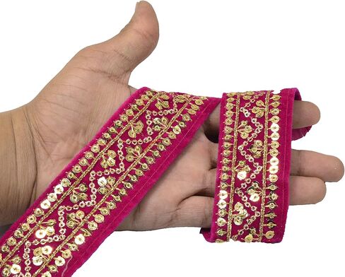 Craft Love Sequence Velvet Zari Lace 9.2 ياردة/ 8.5 أمتار لخياطة الديكور والحرف (عرض 3 سم) ، Red ، ART-12042022A5 in Kuwait