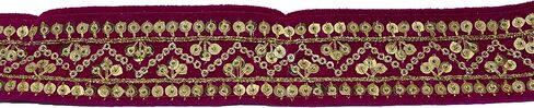 Craft Love Sequence Velvet Zari Lace 9.2 ياردة/ 8.5 أمتار لخياطة الديكور والحرف (عرض 3 سم) ، Red ، ART-12042022A5 in Kuwait