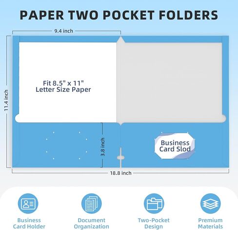 50 Pack Upgraded Pocket Folders,File Folders with Pockets Fit Letter Size Paper,File Folders Letter Size,Folders with Pockets for School Office Business Home,Sky Blue in Saudi Arabia