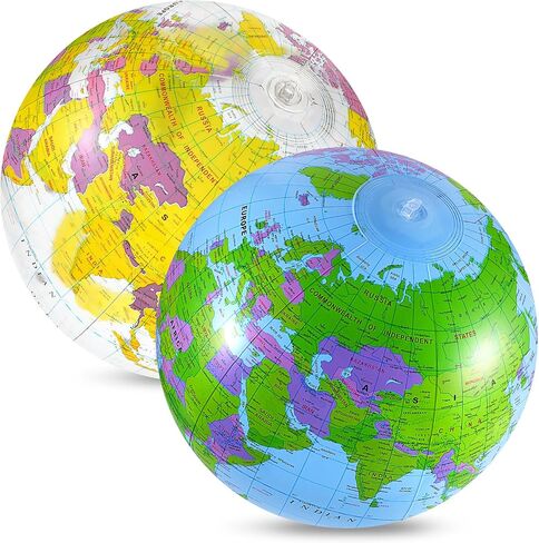 2 Pack Inflatable Globe Blow up World Globe Beach Ball 16 Inch Inflatable Earth Beach Ball for Beach Playing or Teaching, Party Bags, Summer Pool Party, PVC Material in Saudi Arabia
