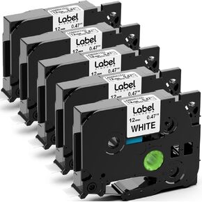 Label KINGDOM 12mm Gold on Black Tape Compatible with Brother P-Touch TZE-334 TZE334 Label 0.47 Inch Laminated Black Tape for Brother Ptouch PT-D210 PT-D200 PT-H110 PTD400 PTD600 Label Maker, 5 Pack