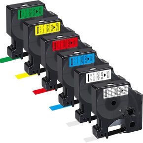 Work for Dymo D1 Label Maker Cartridge 45013 1/2" with D1 Label Maker Refills 45013s 12mm x 3m Black on White for Dymo LabelManager 160 Refill 280 210D 360D 420P PnP 220P 260P 450D,5Pk