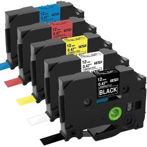 Label Maker Tape TZe-335 Compatible with Brother TZ-335 Laminated White on Black for Brother P Touch PTD210 PTH110 PTD600 PT-123PC PT-P700 Label Maker, 12mm 0.47 Inch, 5Pk