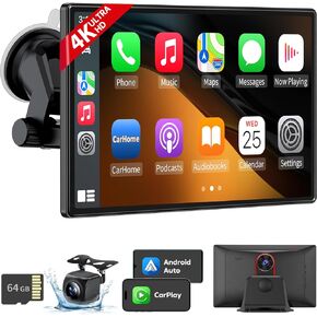 JATAZA 10.26" Wireless Apple CarPlay Android Auto Screen for Car - 4K Dash Cam, GPS Navigation, HD Touchscreen, AirPlay, 1080P Backup Camera, Car Stereo