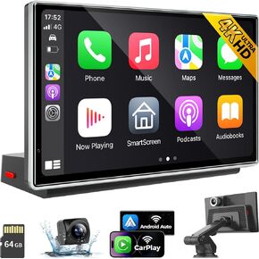 شاشة Apple CarPlay Android التلقائية مقاس 9 بوصات - كاميرا داش 4K، ملاحة GPS، شاشة لمس عالية الدقة، AirPlay، كاميرا احتياطية 1080 بكسل، ستيريو السيارة - من Jataza
