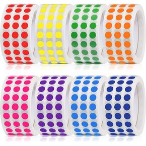 8000 Pieces 8000 Pieces 1/4 Inch Round Color Coding Labels Roll Solid Dot Stickers Adhesive Colored Circle Stickers for Inventory Organize, File Classification, 8 Colors