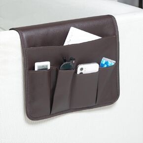 PU Leather Sofa Armrest Organizer, Armchair Magazine Holders, Waterproof Remote Holder for Recliner Couch with 1 Large Pocket, 4 Small Pockets for Magazine, Remote, Phone, Ipad, Books (brown) in Kuwait