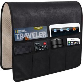 Anti-Slip Sofa Armrest Organizer Arm Chair Bedside Caddy Storage Organizer For Recliner Couch With 6 Pockets For Cell Phone Tv Remote Control Magazines (brown)