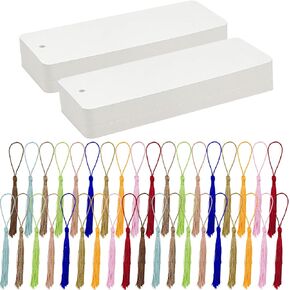 100 Set Blank Bookmarks with Colorful Tassels, White Cardstock Bookmarks Bulk, Craft Paper Bookmarks for DIY Projects and Gifts Tags, 5.5 x 2 Inch