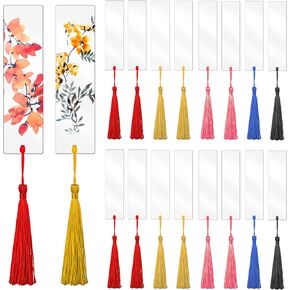 60 Pcs Acrylic Bookmark Blanks, 30Pcs Clear Acrylic Craft Bookmarks for Women with 30 Pieces Colorful Tassel for DIY Bookmarks Crafts School Gift Tags (4.75 × 1Inch)