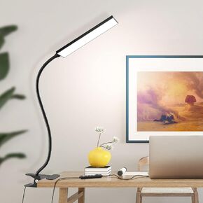 مصباح مكتبي LED بمشبك من Vansuny مع ضوء LED للعناية بالعين ومشبك معدني، 11 مستوى سطوع و3 أوضاع ألوان، الطاقة عن طريق منفذ USB 5 وات ضوء قراءة مرن للمنزل والمكتب (5 وات، أسود)