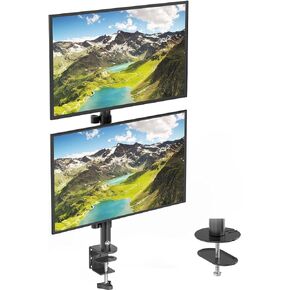 WALI Dual Monitor Desk Mount Stand for LCD LED Flat Screen TV Holds in Vertical Position 2 Screens up to 27 Inch with Optional Grommet Base (M002XLS), Black
