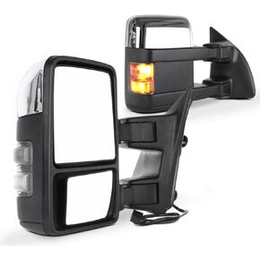 SCITOO fit for Ford Towing Mirrors Chrome Rear View Mirrors fit 2008-2016 for Ford for F250 for F350 for F450 for F550 Super Duty Truck Larger Glass Power Heated Turn Signal Manual Extending Folding