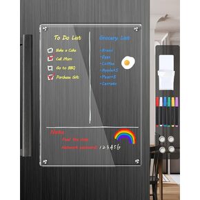 Clear Acrylic Magnetic Dry Erase Board for Fridge,12"x8" Magnetic Whiteboard for Fridge, Magnetic Weekly Planner Calendar for Refrigerator Includes 6 Colors Markers