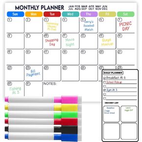 Acrylic Magnetic Monthly & Weekly Calendar for Fridge 32PCS – 16"x12" Meal Planner Bundle with Vibrant Markers - Reusable Clear Dry Erase Board for Refrigerator
