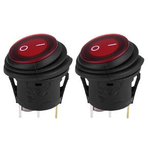 Qiilu 12V Rocker Switch, 2PCS 20A 3Pin Red LED Light Car Auto Boat Round On-Off Rocker Toggle Switch SPST Circuit Waterproof 3/4" 20mm Hole
