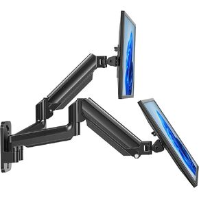 HUANUO Dual Monitor Wall Mount up to 32 inch Screens, Wall Monitor Mount with Gas Spring System, Height Adjustable Tilt, Swivel, Rotate, Dual Monitor Mount Holds 17.6 lbs, VESA 75 or 100mm