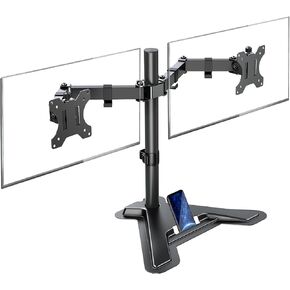 MOUNTUP Dual Monitor Stand - Freestanding & Height Adjustable Monitor Desk Mount, Steady VESA Mount Computer Monitor Stand for 2 Screens up to 27 inches, MU1002
