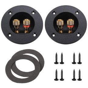 2 Pcs Black 3" Round 2-Way Speaker Box Terminal Binding Post Screw Cup Connector Subwoofer Plug