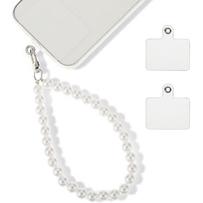 Cell Phone Lanyard, Universal Pearl Phone Wrist Phone Lanyard with 2 Back Patch Short Cell Phone Chain Compatible with Most Cell Phones Mobile Phone and Phone Case
