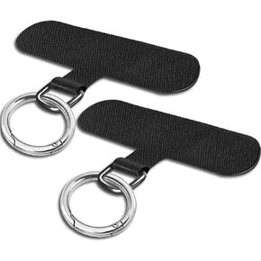 Phone Tether Tab for iPhone, Cell Phone Lanyard Patch with Spring Ring, Phone Strap Part for All Full Phone Cases (Black)