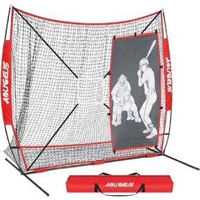 7'X7' Baseball Softball Practice Net,Pitching Net,Batting Net,with Baseball Tee,Baseball Pitching Kit - Batter Dummy,Bonus Strike Zone and Bow Frame