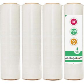 PackageZoom 4 Rolls 12" Stretch Wrap x 1500 Feet Stretch Wrap 55 Gauge Stretch Wrap Moving Supplies Stretch Wrap