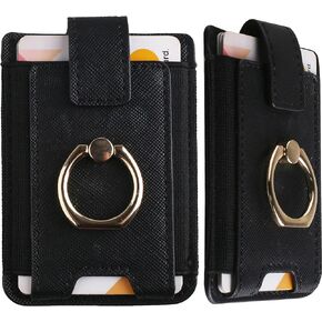 Phone Wallet RFID Blocking Secure Stick On, Phone Card Holder with Ring Stand for iPhone and Galaxy Credit ID Card Holder for Phone Case Fit 7 Cards (Black)