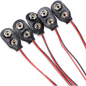 9V-Battery Clip Connector, 9 Volt Long Cable Connection Soft Shell I Type Black, Pack of 10