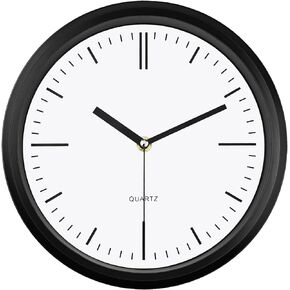 ساعة حائط WOOPHEN، ساعات حائط حديثة تعمل بالبطارية مقاس 10 بوصة، ساعة تناظرية صغيرة صامتة غير موقوتة لغرفة المعيشة والمكتب والمنزل والحمام وغرفة النوم والمطبخ (أسود) in Kuwait