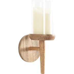 Kate and Laurel Shae Transitional Wooden Wall Sconce, 5 x 5 x 13, Natural Wood, Rustic Candle Holder with Removable Glass Cylinder for Flameless Pillar Candles