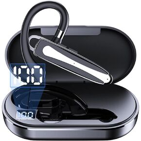 Truck Driver Bluetooth Headset for Cell Phones Wireless Earbuds with Earhooks IPX7 Waterproof Dual Microphone Earpiece in Ear Hands Free Single Headphone Charging Case for Driving Business Android iOS