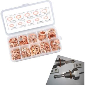 Pack-200 Car Gasket Assortment Set, Durable Metal Muti-Sized Vehicle Sealing Washers Replacements, Universal M5 M6 M8 M10 M12 M14 Waterproof Automotive Sump Plugs Accessories (Gold)