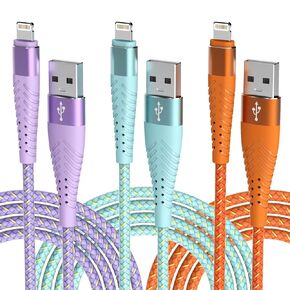 iPhone Charger Fast Charging Lightning Cable 6ft 3Pack[Apple MFi Certified] Long Strain Relief for iPhone Charger Cord Nylon Braided USB Cable Compatible