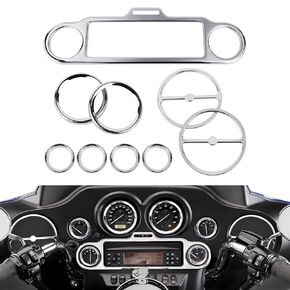 PBYMT 9 Pcs Stereo Accent Speedometer Speaker Trim Circle Covers Compatible with Harley Touring Electra Street Glide Trike Models 1996-2013