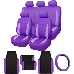 Flying Banner Combo Pack car seat Covers car Floor mats and Steering Wheel Cover car Truck SUV (Seat Covers + Floor mats - Steering Wheel Cover, Blue Black)