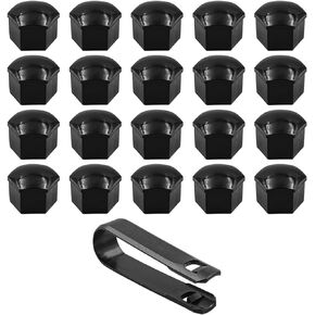 20Pcs Wheel Nut Caps 17mm Black Wheel Nut Covers Hexagonal Wheel Bolt Nut Cap Covers with Removal Tool Universal Tyre Hub Covers Lug Nut Bolt Cap Covers
