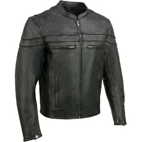 EL1408 Men's Black Sporty Scooter Crossover Motorcycle Leather Jacket - Motorcycle Riding Jackets