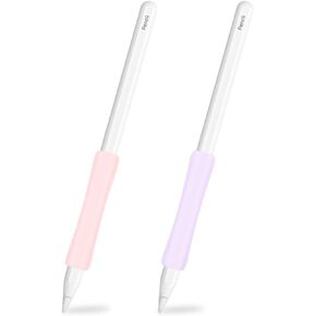 ProElife 2-Pack Ergonomics Grip Holder for Apple Pencil 2nd Gen & Apple Pencil (USB-C) Accessory Slim Silicone Protective Sleeve Cover Holder, No Interference for Magnetic Charging (Pink/Purple)