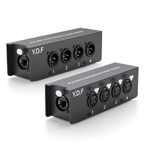 4 Channel 3-Pin XLR Male to Female Over Ethercon Cable Multi Extender for Stage Lighting and Recording Studio- XLR/AES/DMX Channel Over Shielded Cat5/Cat5E/Cat6/Cat7 Ethernet Cable (1 Male+1 Female）