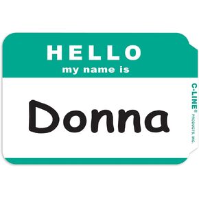 C-Line Pressure Sensitive Peel and Stick Badges, Hello My Name Is, Green, 3.5 x 2.25 Inches, 100 per Box (92233)